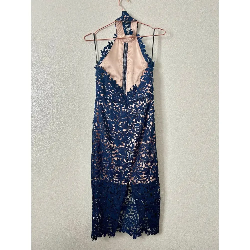Lulus Divine Destiny Navy Blue Lace Midi Dress halter